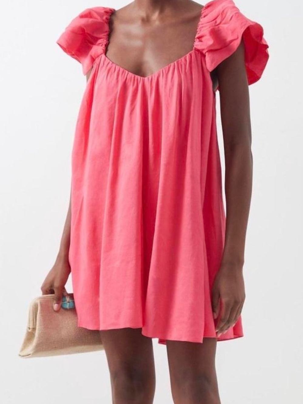 La Ligne Emily Fuchsia Puff-Sleeve mini Dress hot pink Resortwear S linen blend